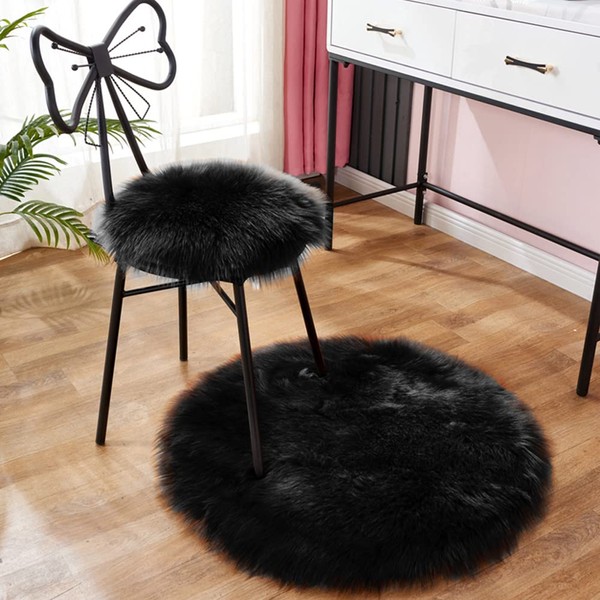 XSlive Luxury Faux Fur Round Area Rug Soft Fluffy Plush