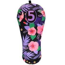 Golf Club Headcovers Purple Hibiscus Hawaiian Print Design! Handcrafted in The USA, This Collection has 13 Cover Numbers to Choose from for hybrids, fairways, and Driver by BeeJos (5 Wood)