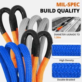 HOKINETY Kinetic Recovery Tow Rope: 1.26" x 30ft Snatch Strap with Soft Shackles Heavy Duty Offroad Towing Straps Kit for Trucks SUV UTV ATV Tractor Car Jeep - Blue
