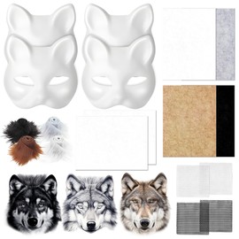soleim 14 Pcs DIY Wolf Mask Kit – Blank Wolf Mask, Faux Fur, Felt Fabric, and Mesh Sheets for Crafting