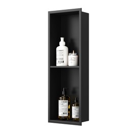 Neodrain 8X24 Inch Matte Black Double Shelf Stainless Steel Shower Niche, No Tile Needed Bathroom Niche, Two Layer Recessed Built-in Wall Niche