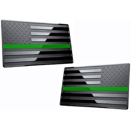 USA American Black Flag Metal Auto Emblem Miltary Support for Cars Trucks 2pcs Forward and Reverse Set (5"x3", Green Line)
