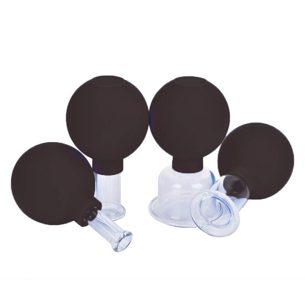 FeelFree Sport 4 Pieces Glass Facial Suction Cupping Set-Silicone Vacuum Suction Massage Cups Anti Cellulite Lymphatic Therapy Sets for Eyes, Face and Body… (Black)