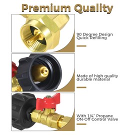 DRELD Propane Refill Adapter with ON/Off Control Valve, 90 Degrees Propane Refill Adapter 1 Pound Bottles from 20lb Tank, Fits QCC1 / Type1 Propane Tank and 1 lb Throwaway Disposable Cylinder