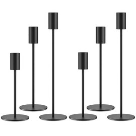 Juego de 6 portavelas de metal negro, portavelas de metal negro, portavelas alto, se adapta a velas de 3/4 pulgadas de grosor y velas LED, para centro de mesa, boda, cena, fiesta decoración