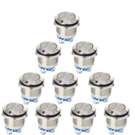RUNCCI-YUN 10 pieces 3V-12V-220V 16 mm Momentary Metal Push Switch Screw Terminal Push Button Stainless Steel Horn Button Doorbell for Cars, Trucks, Ships, Doorbells, Ignition Systems (Flat Head)