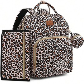 Diaper Bag Backpack With Changing Pad Pacifier Case Baby Bag for Boy Girl Toddler Waterproof Travel Diaper Bag for Mom - Color: Leopard