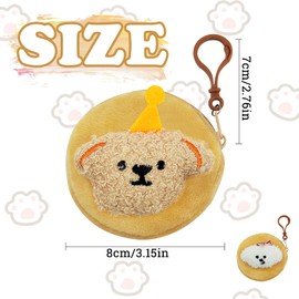 AfitLulu Coin Purse Plush Coin Pouch with Zipper and Keychain for Key Coin Earphone, Small Coin Purse Cute Coin Wallet Cartoon Pendant for Backpacks, Handbags (Brown)