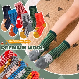 DoSmart Children's Winter Warm Wool Solid Color Socks Kids Boy Girls Thermal Crew Socks 6 Pairs(Animal-Stripe, 4-7 Years)