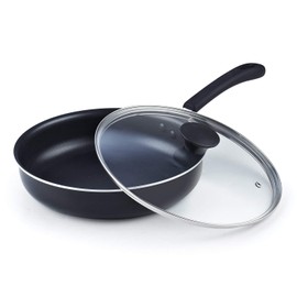 Cook N Home Nonstick Deep Fry Jumbo Cooker with Lid, Black 10.5-Inch Saute Pan