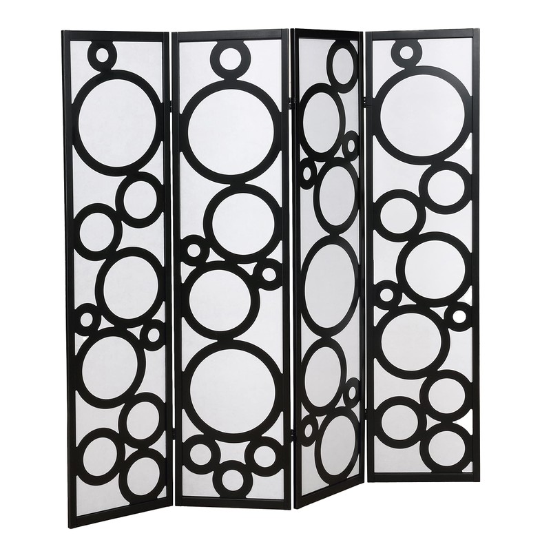 Roundhill Furniture Arvada 4-Panel Wood Room Divider with Circle Pattern,