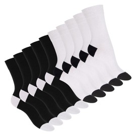 Footstar unisex cotton socks (10 Pairs) with offset heel and toe, black / white, 35-38