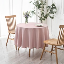 maxmill Round Textured Tablecloth Spill-Proof Wrinkle Free Soft Jacquard Table Cloth for Circular Table Cover, for Dining Room Buffet Banquet Parties Holiday Dinner, 70 Inch Dusty Pink