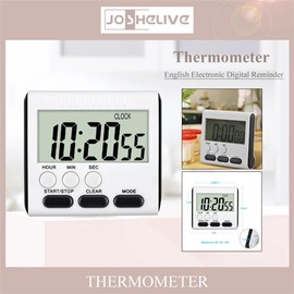 Partslety Digital Kitchen Timer With LCD Screen 24 Hour Countdown Timer Magnetic Alarm Clock With Memory Function Foldable Stand Alarm Black and White One size