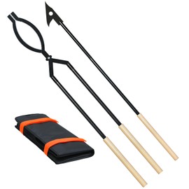 USENIOR 42" Fire Tongs Firewood Log Grabbers and Fire Poker Set, Portable Detachable Heavy Duty Large Fire Tongs Fire Poker Tools Set for Fire Pit, Fireplace, Camping, Bonfires Outdoor/Indoor