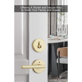 goldenwarm Exterior Gold Door Handle with Deadbolt, Single Cylinder Deadbolt and Door Handle Set,Brushed Gold Front Door Lock Set,1 Pack