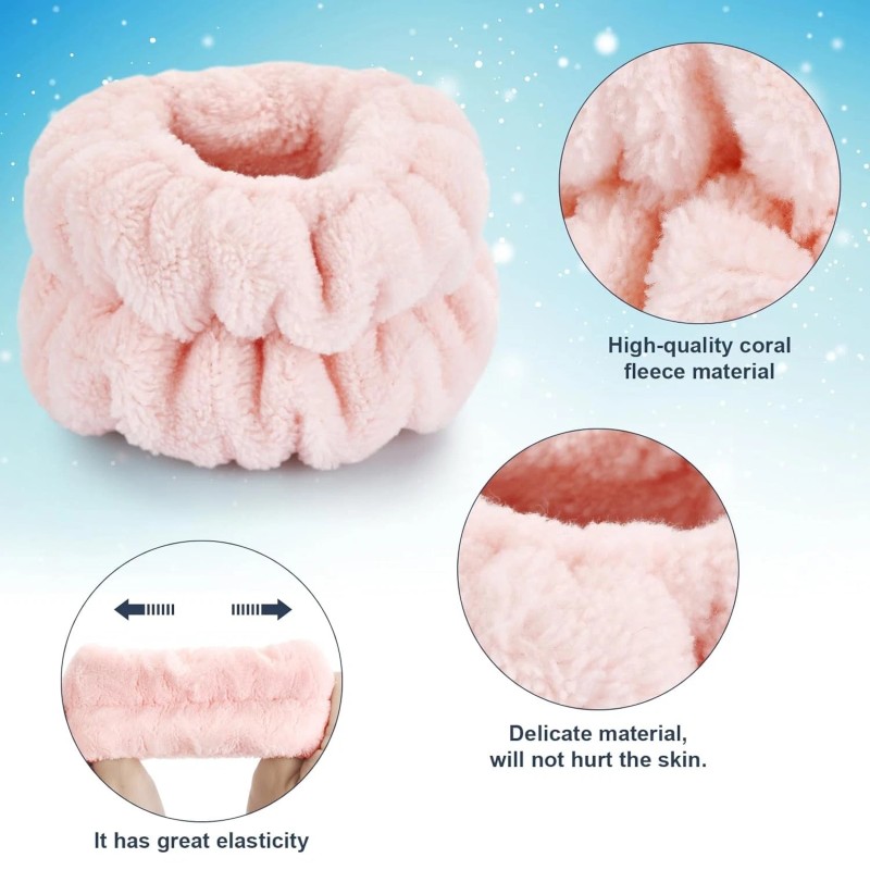 Dorbetar Microfiber Face Wash Wristbands Pale Pink for Women Kids