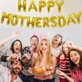 Totelux Happy Mother's Day Balloons Kit 16’’ Letter Heart Foil Balloons Gold Aluminum Balloons Set for Mothers Day Party Decorations Birthday Holiday Celebration Supplies (16PCS)