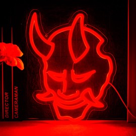 Hannya Mask Neon Sign for Game Room, Tattoo Shop, Tattoo Studio Decor LED Anime Neon Light Cool Room Accessory Japanese Demon Evil Spirit Hannya Sign, USB Powered Gamer Gifts 14.17 * 10.23IN