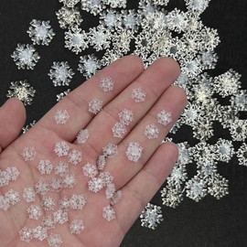100Pcs Christmas Nail Art Charms Snowflake Nail Charms White Transparent Snowflake Nail Supplies Bling Snow Shape Resin Nail Gems Mini Flatback Nail Rhinestones for Women Winter Manicure Decoration
