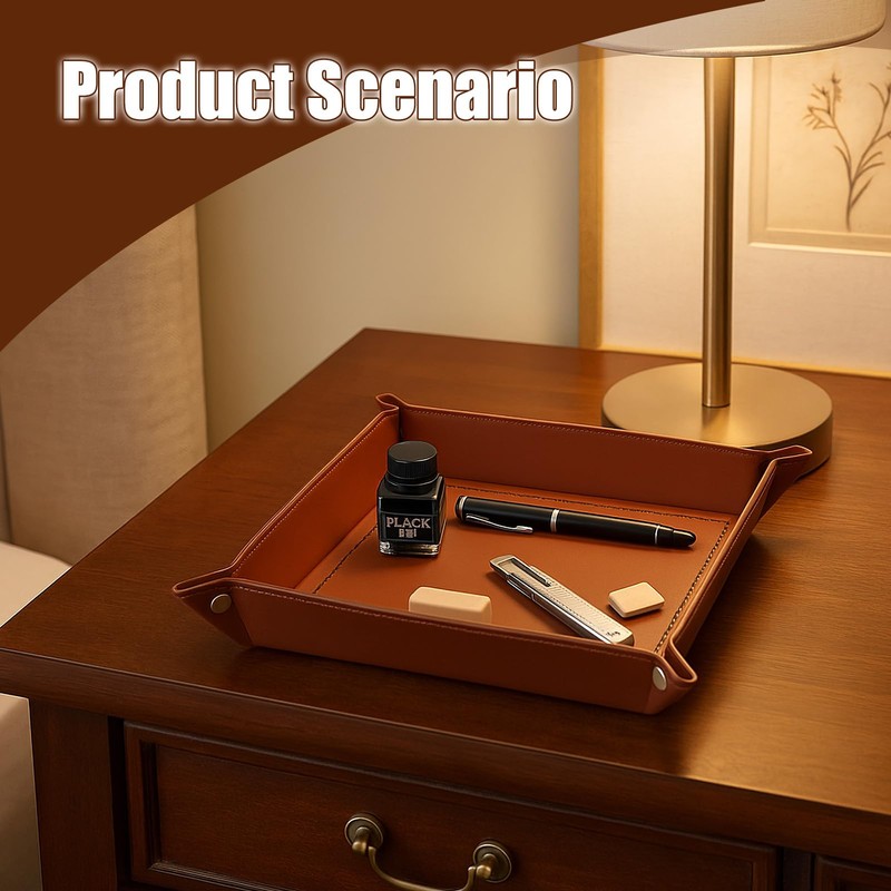 Foldable Leather Key Tray, 22 x 22 cm, Cube Pad