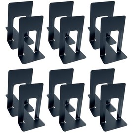 Huron Large 9" Steel Non-Skid Metal Book Ends for Shelves Heavy Duty Bookends, Black, Pair (1/3/8/24/72 pr) (3)