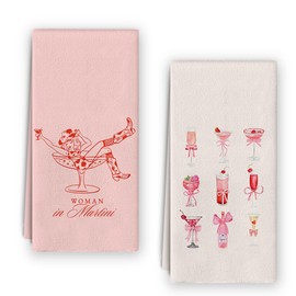 Bnzolyoia Coquette Martini Kitchen Towels Set, Pink Bar Cart Home Bar Decor, Bar Towels for Bartender, Preppy Bow Western Cowgirl Dish Towels for Kitchen 16x24 Inch, Set of 2