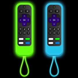 [2 Pack] Silicone remotes Cover case Compatible with TCL/Hisense-Roku Remote& Express 4K+ / Roku-StreamingStick+(Luminous Green + Blue) Glow in The Dark