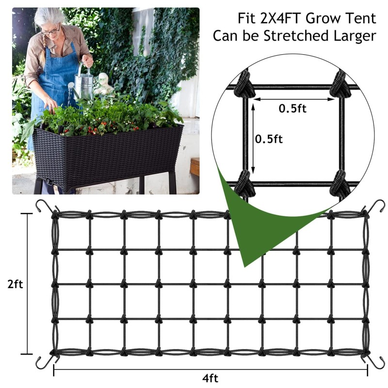 Torinalital Grow Tent Trellis Netting 2x4', 2 Pack Heavy-Duty Elastic