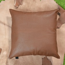 KUIRMODA Lambskin Leather Pillow Cover - Decorative Sofa Cushion Case - Throw Covers for Living Room & Bedroom, 18x18 Inches - Brown Croco Pack of 1