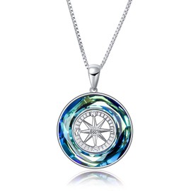 AOBOCO Compass Necklace 925 Sterling Silver Compass Jewellery with Crystal Women Gifts for Graduation Gifts, Crystal, Cubic Zirconia