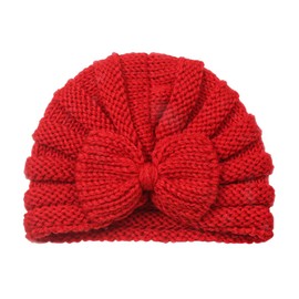 PythJooh Infant Baby Girl Bow Knitted Beanie Hats Newborn Toddler Winter Soft Warm Crochet Beanie Hats with Cute Bow for 0-2Years Red