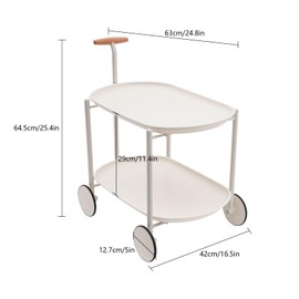 Xuthusman 2 Tier Rolling Cart with Handle, Small Bar Cart Serving Cart with Wheels, Drinks Snack Storage Organizer Cart with Steel Frame, Mobile Sofa Side Table with Trays (White)