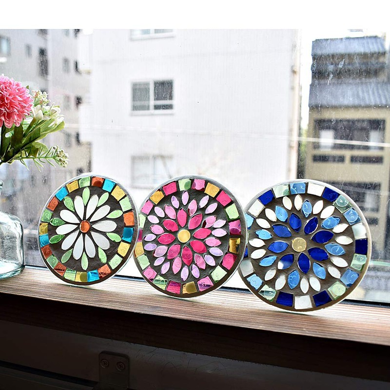 CNJYK5 Cute Handmade Glassware Mossa Coaster Flower Pink Folkart