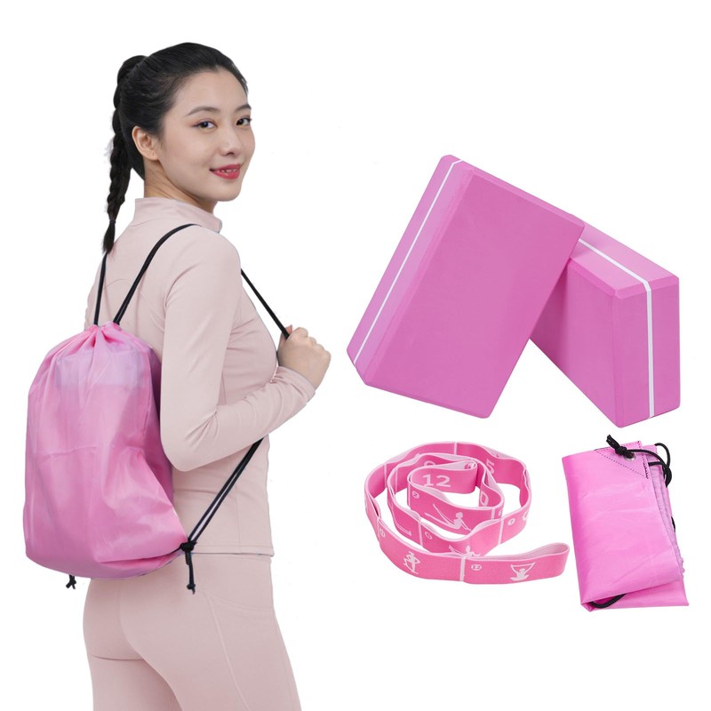Yoga Blocks Set of 2 with 12 Loop Stretch Band