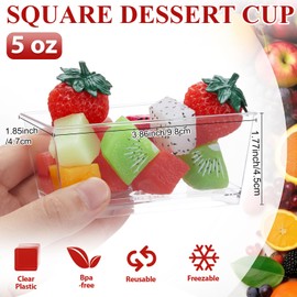 Zubebe 200 Pack 4.8 oz Square Plastic Cups, Appetizer Dessert Cups Clear Plastic Disposable Small Tumbler for Ice Cream, Fruit Puddings, Desserts, Appetizers Wedding Party Catering Supplies