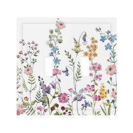 Xuejiaku Light Switch Cover Plate Vintage Watercolor Floral Plant Wildflowers 2 Gang Double Switch Plate Covers Toggle Wallplate Decorative Outlet Covers Electrical Switchplate for Bathroom Decor