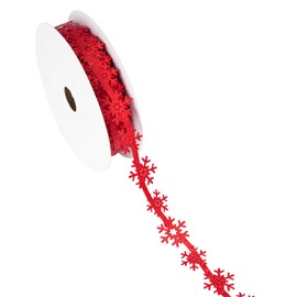 Red Snowflake Ribbon 1 Inch, 10 Yards Per Roll Solid Trim Ribbon Use for Christmas Tree, New Year Decoration, Winter Months Home & Outdoor Decor.