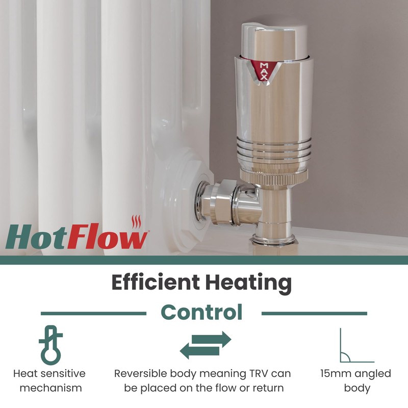 Hot Flow Chrome Estuary Angled TRV Thermostatic Radiator Valve (Pair)