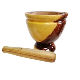 POPPIP H8XW8 Inches Wooden Mortar & Pestle Set Thai Chamchuri Wood Grinder Crusher Kitchen Tool for Grinding Herb Garlic Chilli Paste Papaya Salad Somtum Mixer Curry NAM Prik Mixing Sauce