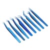 8pcs Eyelash Tweezers Stainless Steel Fine Tip Ergonomic Blue Titanium