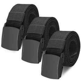 Yicaam Canvas Belt for Men, Pack of 3, Adjustable Canvas Belt for Men, Nylon Belt with Plastic Buckle for Men, Metal-Free Webbing Canvas Belt for Outdoor - 130 cm, black