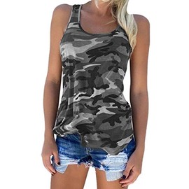 Zcavy Camo Tank Tops for Women Activewear Hiking Cute Racerback Junior Sleeveless Workout Moisture Wicking Gym Athletic Sport Clothes Teen Yoga Printed Grey S