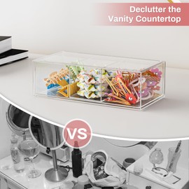 JDOTL JDOTL Hair Accessories Organizer for Girls, Clear Acrylic Hair Bow Tie Clip Scrunchie Holder with Divider, Cute Small Stackable Storage Drawer Container Caddy Box for Bathroom Vanity Countertop