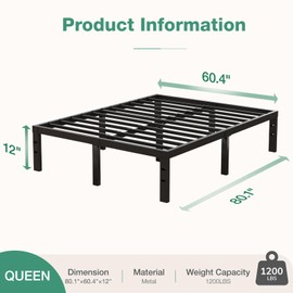 Novilla Bed Frame Queen Size, 12 Inch Simplicity Metal Platform Queen Bed Frame with Underbed Storage, No Box Spring Needed, Heavy Duty Steel Slat Support, for Bedroom, Guest Room, Noiseless