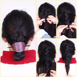 6 Pieces Leather Hair Barrettes with Stick Hair Accessories - Ponytail Clips, Hair Sticks, and Pins for Women's Long Hair