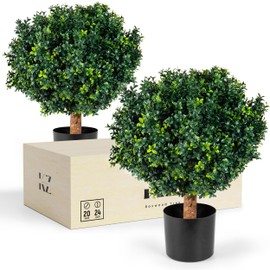 24” Tall 20" Diameter Artificial Plant Topiary Boxwood Ball Trees – UV Resistant Greenery Plants Ball Fake Tree for Home Decor, Backyard, Balcony, Office, Indoor, Outdoor (Tree Storage Bag Included)