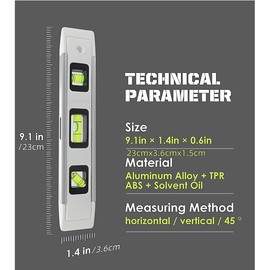 LUCKUT 9inch Level & Tool Magnetic Aluminum Reinforced Torpedo Level, 9"(White)