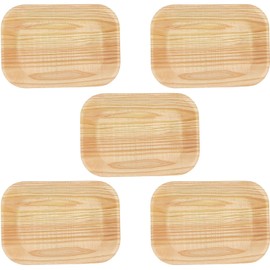 Tri Wood Eco Wood Plates (Set of 5 / Square Shape, 6.5 x 9.3 inches (16.5 x 23.5 cm), Made in Japan, Made in Japan (Plates That Can Be Used Like Wooden Paper Plates / Easy Cleanup), Wooden Plates