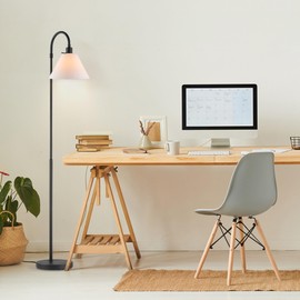 Globe Electric 61000146 62" Floor Lamp, Matte Black, White Fabric Shade, On/Off Rotary Switch on Socket, 6-Foot Black Cord, Reading Light, Bedroom, Living Room, Home Decor